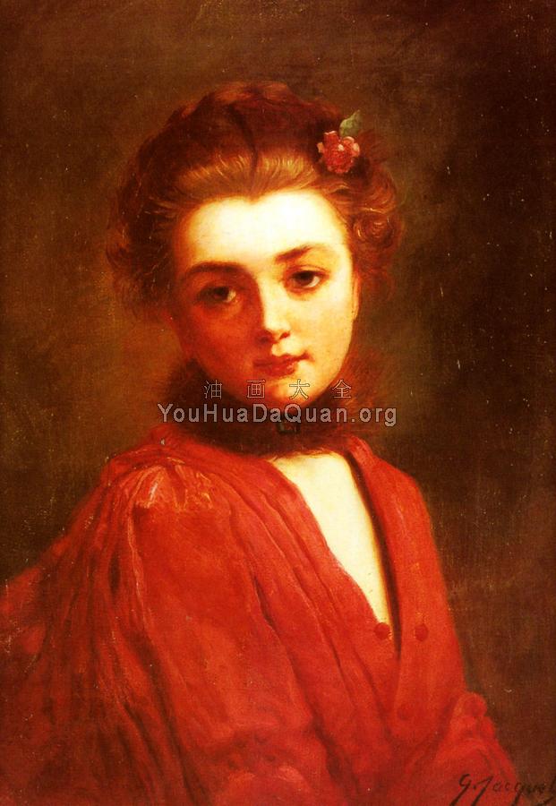 Portrait Of A Girl In A Red Dress - 古斯塔夫·让·雅凯